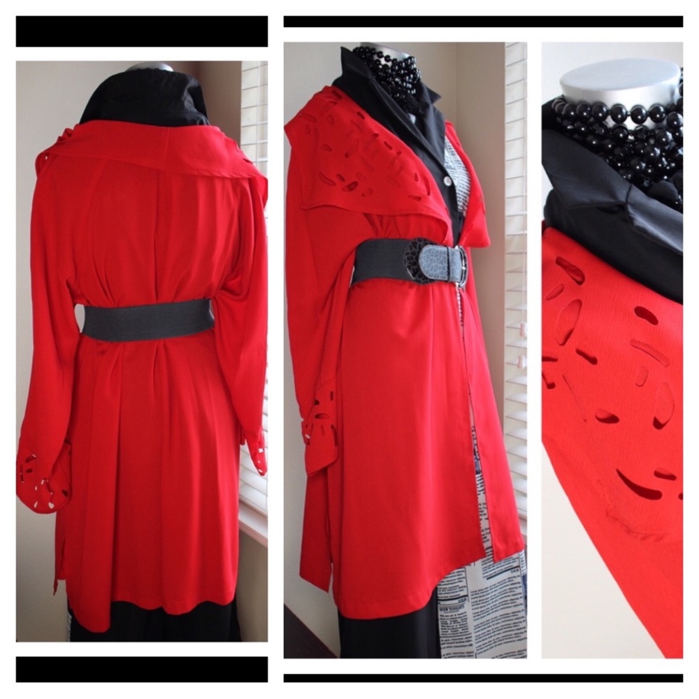 Flowy Red Cutout Shawl Overcoat Cape